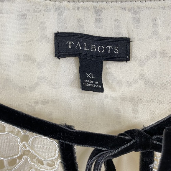 Talbots Womens Layered Lace Velvet Trim Keyhole Ruffle Blouse sz XL Ivory Classy - Picture 4 of 14